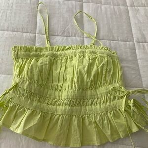Free People Lime Green Ruffled Blouse